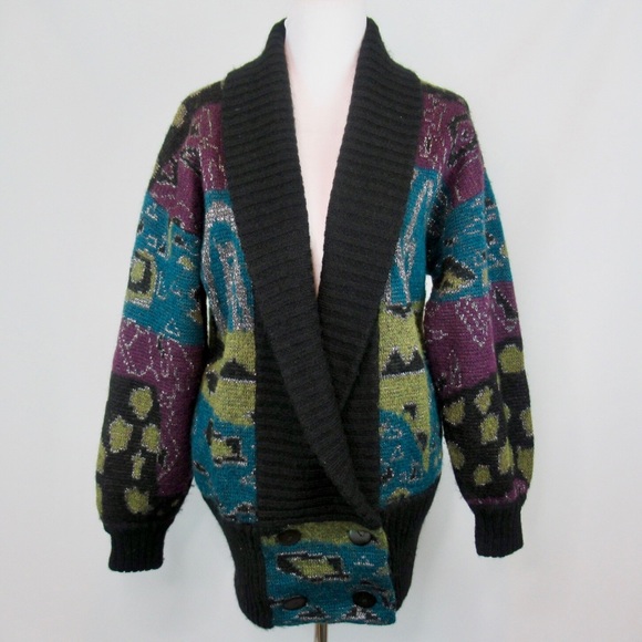 Uno & Una Vintage Wool Blend Knit Cardigan Size Medium Oversized - Picture 4 of 12